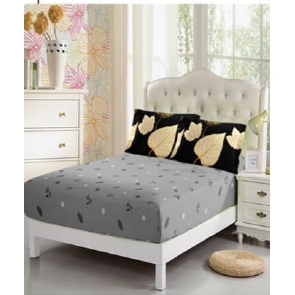 Lenjerie de pat 2 persoane, bumbac finet, 6 piese cu elastic,imprimeu floral cod B-607