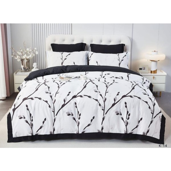 Lenjerie finet 6 piese,luxury design,foral, alb cu negru, cod k14