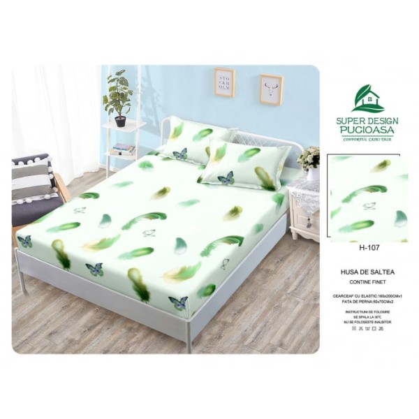 Carceaf cu elastic, bumbac finet, 160x200cm,2 fete de perna 50x70 cm cod H107