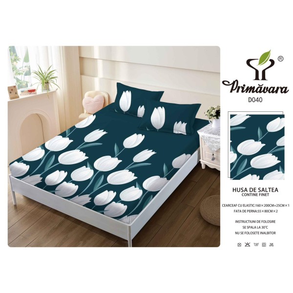 Carceaf cu elastic, bumbac finet, 160x200cm,2 fete de perna 50x70 cm cod D040