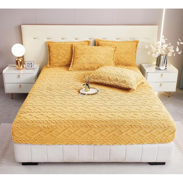 Husa de pat cocolino si 2 fete de perna, tricot, uni, 3 piese, 2 persoane, 180x200cm,cod CH10