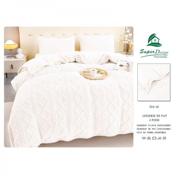 Lenjerie Cocolino, Cu Margine Pentru Pat Dublu, 4 Piese, Alba, Cod - LC55