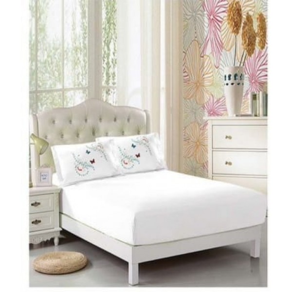 Lenjerie pat dublu, Bumbac Fin, CEARCEAF CU ELASTIC,4 Piese, Alb, Cod BG8006