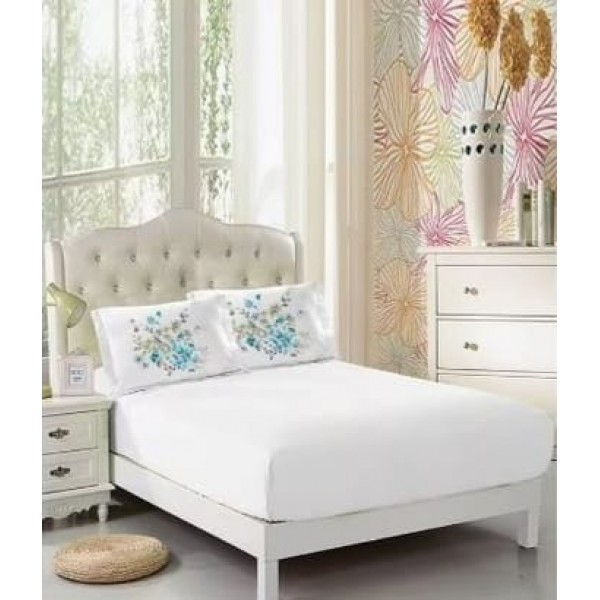 Lenjerie pat dublu, Bumbac Fin, CEARCEAF CU ELASTIC,4 Piese, Alb, Cod F007