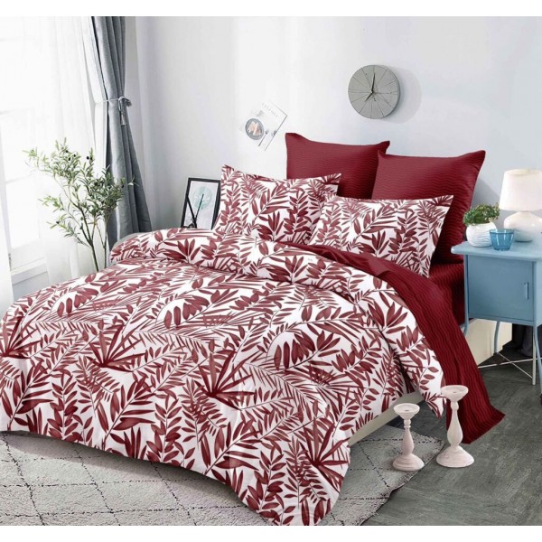 Lenjerie de pat 2 persoane, bumbac finet, 6 piese cu elastic, COD B6018