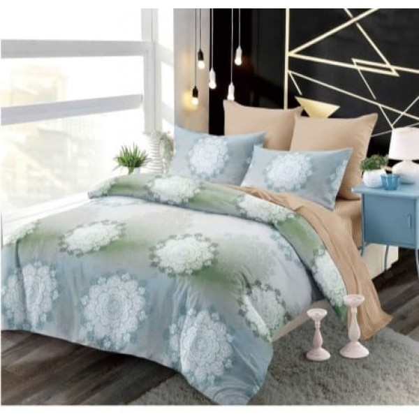 Lenjerie de pat 2 persoane, bumbac finet, 6 piese cu elastic, COD B6025