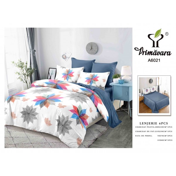 Lenjerie de pat 2 persoane, bumbac finet, 6 piese,  Cod A6021