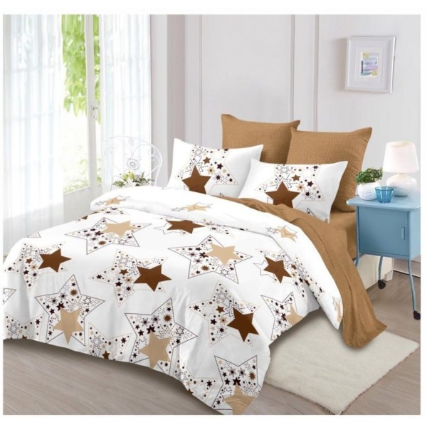 Lenjerie de pat 2 persoane, bumbac finet, 6 piese cu elastic, cod B706