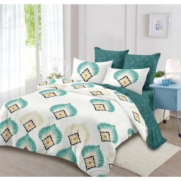 Lenjerie de pat 2 persoane, bumbac finet, 6 piese, alb ,cod C859