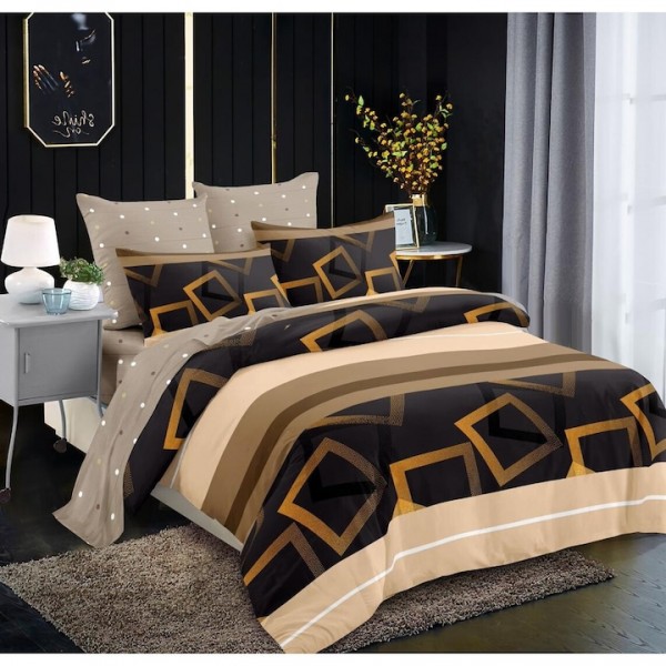 Set lenjerie de pat, din bumbac finet, 6 piese, pat 2 persoane, cod C745