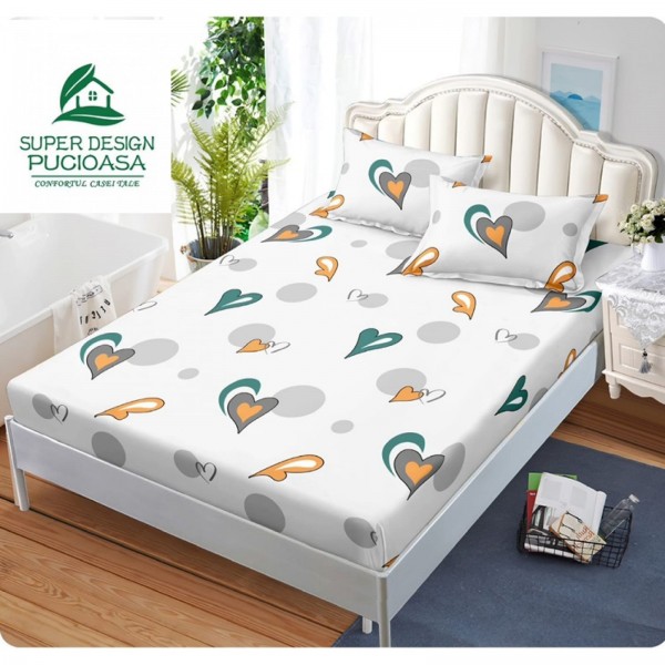 Carceaf cu elastic, bumbac finet, 160x200cm,2 fete de perna 50x70 cm cod H118