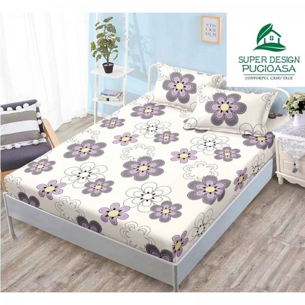 Carceaf cu elastic, bumbac finet, 160x200cm,2 fete de perna 50x70 cm cod H100