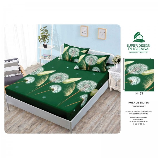 Carceaf cu elastic, bumbac finet, 160x200cm,2 fete de perna 50x70 cm cod H163