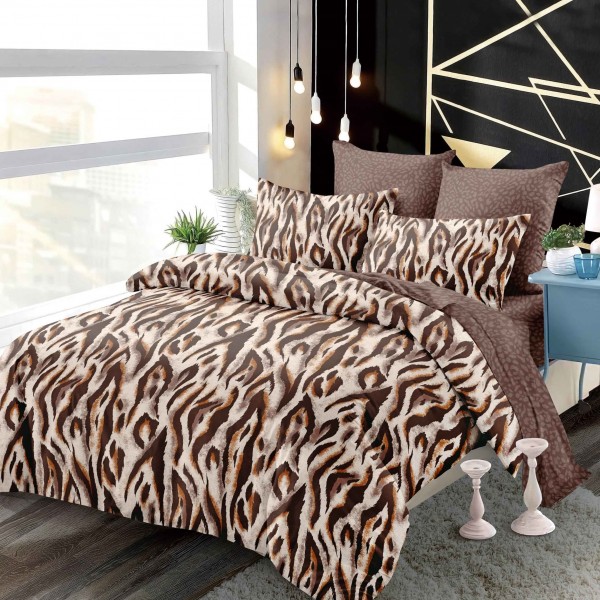 Lenjerie de Pat din Bumbac Finet, 6 Piese - Leopard Negru și Alb, Cod Produs BB6074