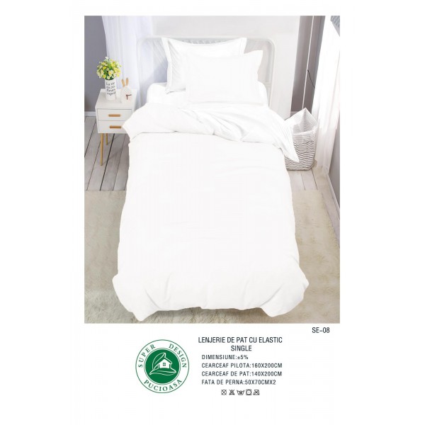 Lenjerie de pat cu elastic, o persoana, din bumbac finet PUCIOSA, cod produs SE-08 Lenjerie de pat cu elastic, o persoana, din bumbac finet PUCIOSA, cod produs SE-08