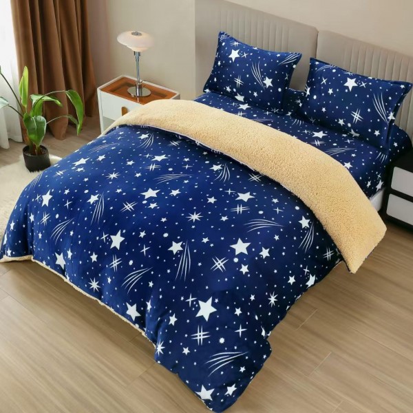 Set de lenjerie de pat Cocolino cu blăniță, 4 Piese, cu Elastic, Pucioasa COD LCB02